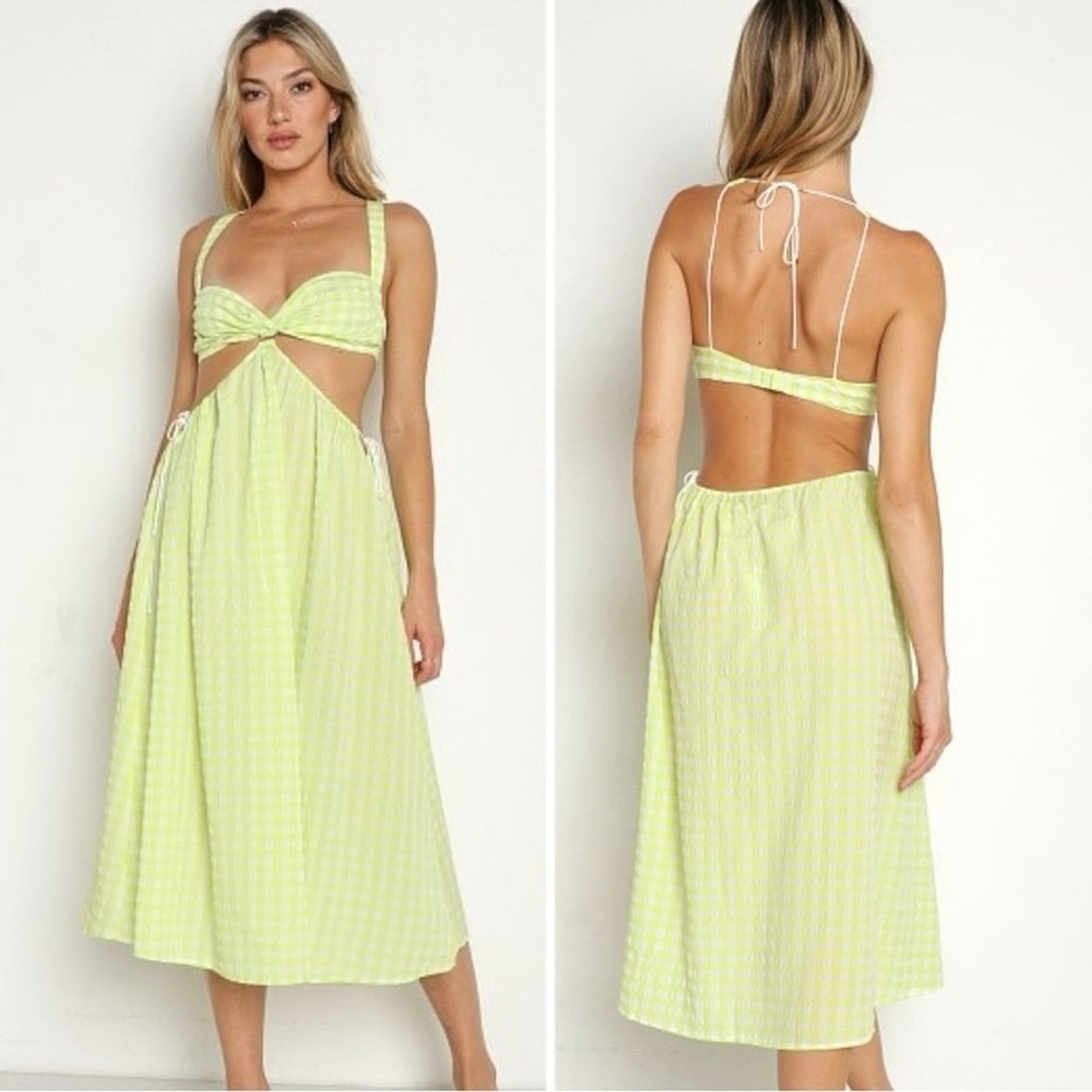 NWT For Love & Lemons Maureen Midi Dress Green Gingham size Small